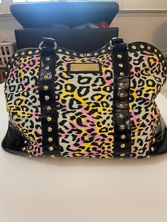 Betsey Johnson Handbags - Betsey Johnson Y2K Leopard Studded Satchel Statement Bag